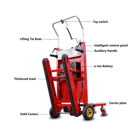 Ditch The Struggle With This Heavy Duty Electric Stair Climbing Hand Truck For Easy Moving Loads That Fold Up Small And Powers You Up Any Flight In Style with control panel and tracks.