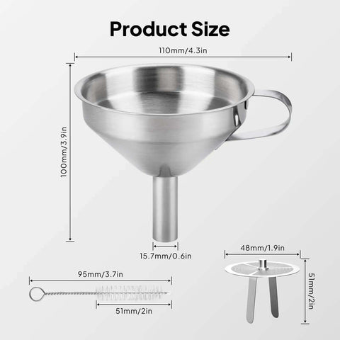 Stainless Steel Resin Funnel With Filter And Brush For 3D Printers Spill Free Filtration Durable Metal Funnel dimensions and components