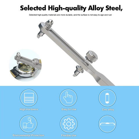 Adjustable Watch Back Opener Tool For Battery Replacement And Repairs, Wrench Style Case Opener Kit with Square Beak Jaw