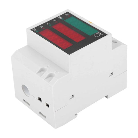 Top Shelf Digital Current And Voltage Meter Featuring Bright LED Displays For Industrial Control Systems, compact white unit.