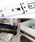 Full Extension Drawer Slides 10 To 22 Inches Stainless Steel Three Section Drawer Slide System for cabinets, close-up view