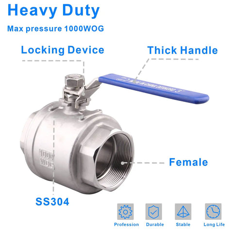 Stainless Steel 304 Ball Valve Full Port Heavy Duty Pro Grade For WOG With Locking Device 3 Inch NPT High Pressure 1000 PSI