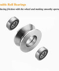 Heavy duty stainless steel gate rollers with bearings for smooth operation and reduced friction, ideal for sliding barn doors and gates.