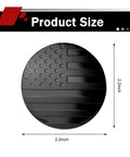 Fresh Dope Matte Black American Flag Wheel Center Cap Stickers 4 Pack 56Mm Universal Hub Cover Decals showing 2.2-inch size and design.