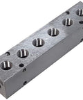 Six Station Aluminum Manifold With 3/8 NPT Inlets And 1/4 NPT Outlets For Distributing Compressed Air Or Hydraulic Fluid, Clear Anodized Finish