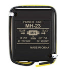 Front view of Rugged Electromagnetic Brake Rectifier With Minimal Vibration For Ultra Smooth Operation Built Tough With ABS Shell Epoxy Potting And CNC Aluminum Heat Dissipation Plate Model MH20TC showing power unit MH-23 label.