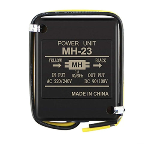 Front view of Rugged Electromagnetic Brake Rectifier With Minimal Vibration For Ultra Smooth Operation Built Tough With ABS Shell Epoxy Potting And CNC Aluminum Heat Dissipation Plate Model MH20TC showing power unit MH-23 label.