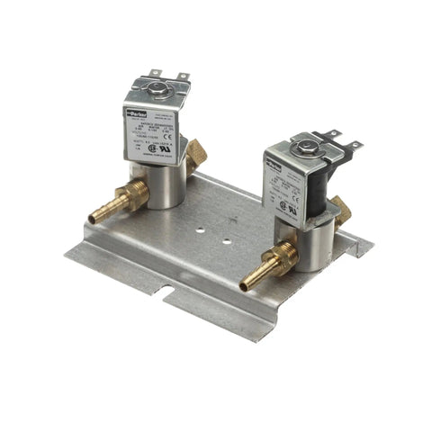 Water Inlet Float Valve Assembly Replacement Part S105987 For Commercial Food Service Equipment Easy Install Pro Grade Durable Valve Unit That Keeps Water Flow Reliable. metal dual valve assembly on mounting plate, brass fittings
