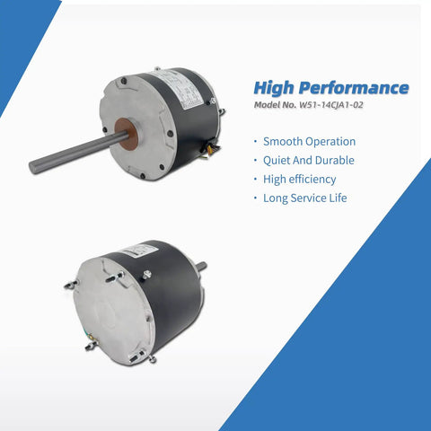Two views of AC Condenser Fan Motor Heavy Duty One Quarter HP 208-230V 1075RPM 1.4A with 10uf Capacitor, 48 Frame, reversible rotation