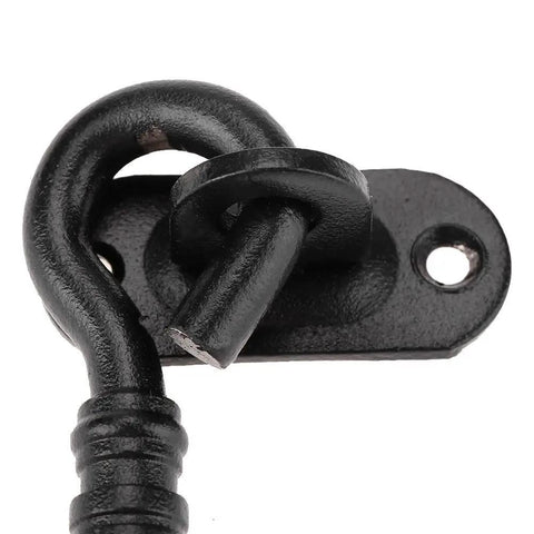 WUUWCHODC Gate Hook and Latch Closure for Cabinet Window Door in black, detailed view of hook and eye closure mechanism.