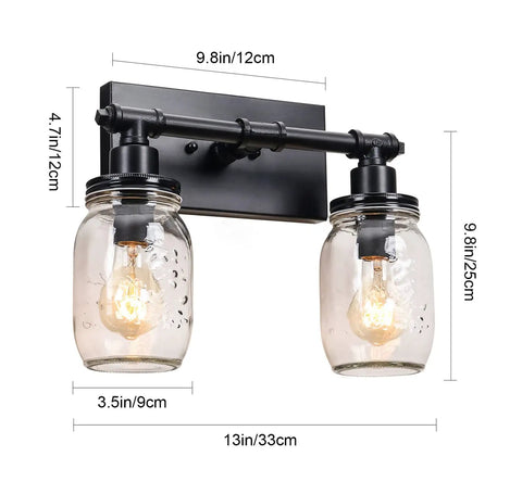 Industrial Mason Jar Vanity Lights 2 Pack With Clear Glass Shades Gold And Black Farmhouse Wall Sconces Over Mirror