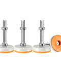 Heavy Duty Adjustable Soft Close Buffer Legs With Smooth Steel Damping For Framed And Frameless Cabinets, shown in four pieces with steel and rubber bases.