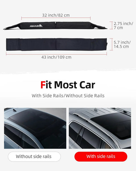 Soft Roof Rack Pad Kit Dope For Surfboard Kayak And Canoe With 2 Tie Down Straps 2 Ropes Hood Loops And Storage Bag Heavy Duty Roof Rack System For Cars SUVs And More 32 Inch shown on a car with and without side rails
