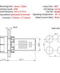 Technical diagram of 22mm Piezo Buzzer With Red Indicator Light 12V DC AC LED 7/8 Inch Mount Intermittent Beep Alarm Signal