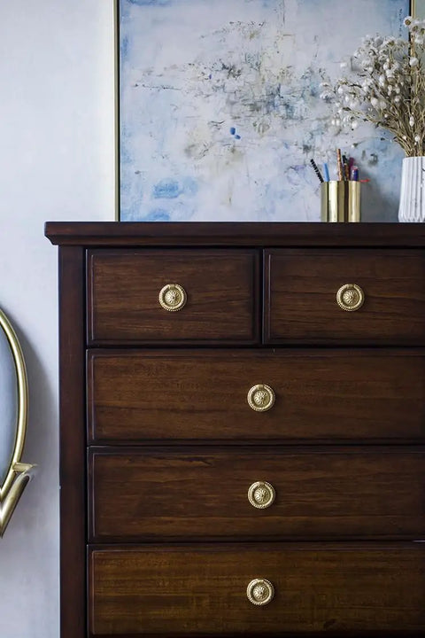 Brass Cabinet Ring Knobs Set, Gold Round European Style Drawer Pulls With Smooth Grip, Antique Gold Handles on Wooden Dresser