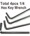 Four Piece One Quarter Inch Allen Wrench Set With Long Arm L Shaped Hex Keys, shown in chrome vanadium steel angle view