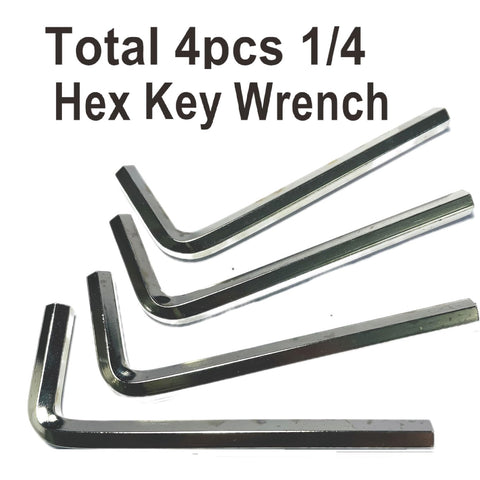 Four Piece One Quarter Inch Allen Wrench Set With Long Arm L Shaped Hex Keys, shown in chrome vanadium steel angle view