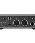 Back panel of 2-In 2-Out USB-C Audio MIDI Interface With 32-Bit/192kHz, DSP-Powered Mixing, showing USB, MIDI, and TRS outputs.