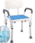 Sturdy Shower Chair With Rails For Seniors, Arms On Seat, Tall Handicap Tub Seat With Anti Slip Feet And Drainage, Includes Tote Bag