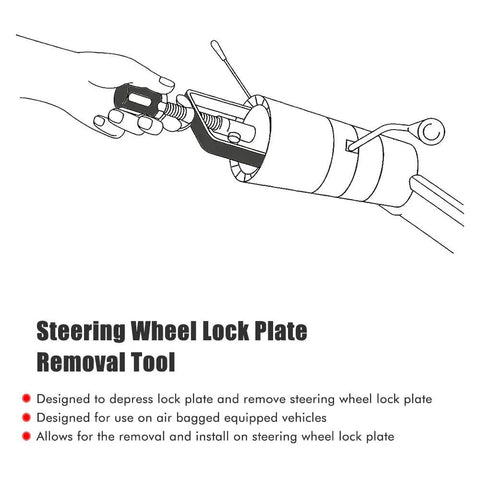 Diagram of Steering Wheel Lock Plate Removal Tool for Depressing and Removing Lock Plate Snap Rings in action