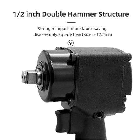 Rugged 1/2 Inch Drive Pneumatic Impact Wrench And Hammer Kit Delivers 610 Nm of Mean Performance with double hammer structure.
