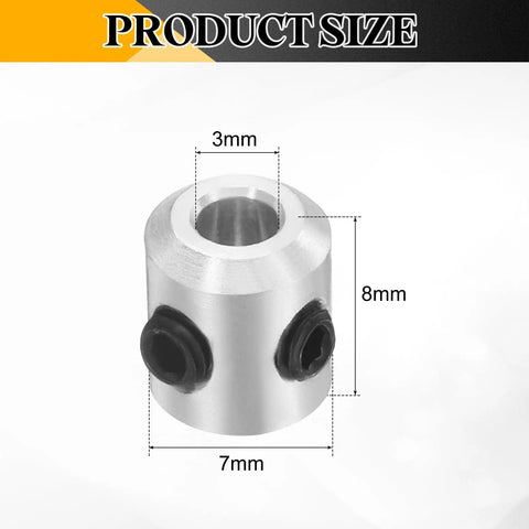 Eight Piece Set Screw Shaft Collars 3mm Bore 7mm OD 8mm Thick Aluminum 6061 Alloy Axle Collar Clamp with Measurements