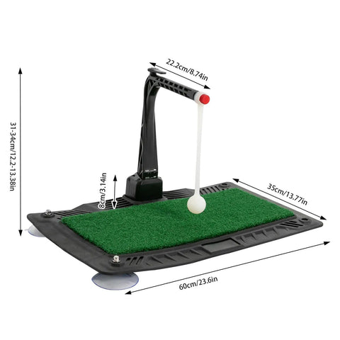 Adjustable Golf Swing And Hitting Trainer Ball Return Practice Tool with rubber base, metal arm, and height markers visible.