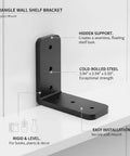 Hidden Triangular Shelf Bracket For Floating Shelves In Cold Rolled Steel 3.94 Inch Mount, black with clear installation features.