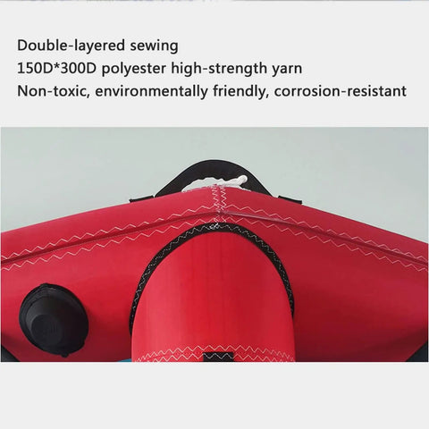 Close-up of Inflatable Surf Wing With Clear View Window Design For Safe, Smooth Rides, Durable Dope Foil Wing with double-layered sewing.