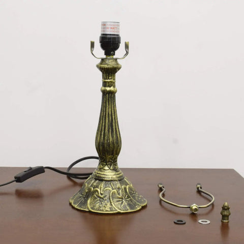 Aluminum base of Blue Baroque Tiffany Style Stained Glass Table Lamp For Bedroom And Living Room, showing socket and harp parts, 12x12x18 Inch.