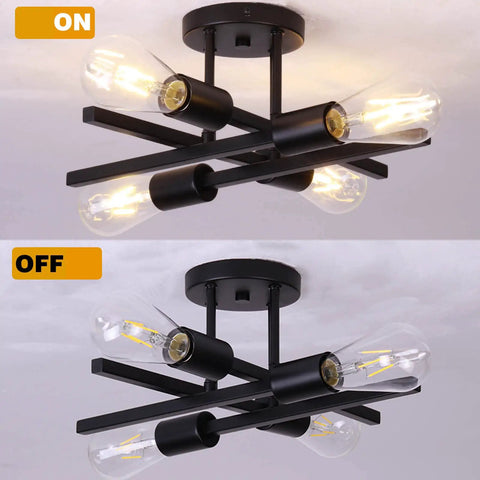 Dope Black Semi Flush Mount Ceiling Light Fixture 2 Pack Modern 4 Light Sputnik Chandelier shown on and off