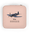 Pink Corsair Aircraft Jewelry Travel Case Plush Lined Compact Organizer For Travel with airplane graphic on the cover