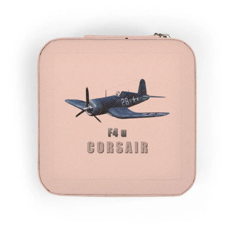 Pink Corsair Aircraft Jewelry Travel Case Plush Lined Compact Organizer For Travel with airplane graphic on the cover