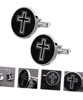 Cross Cufflinks For Men Titanium Steel Decor Fasteners Black Shirt Buttons 1 Pair shown in detail with cross design