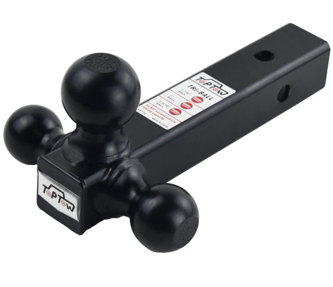 Tri Ball Hitch Mount For 2 Inch Receivers With 1-7/8 Inch, 2 Inch, And 2-5/16 Inch Black Tow Balls shown on white background