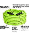 Air Hose Half Inch By 100 Feet Heavy Duty Lightweight Hybrid With Half Inch MNPT Fittings ZillaGreen coil with features labeled
