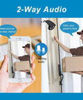 Outdoor WiFi 1080P Security Camera With Two Way Audio Motion Detection And Night Vision ONVIF IP Surveillance Cam For Indoor And Outdoor Use showing a delivery interaction with a smartphone and camera.