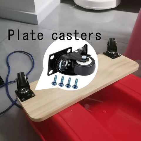 Smooth As Butter Heavy Duty 4 Pack Swivel Castor Wheels 5 Inch Polyurethane Caster Set With Silent Floor Friendly Rubber Treads Dual Lock Brakes Seamless Ball Bearing Spin For Garage Cabinets And Shop Projects Black mounted on a wooden plank with screws.
