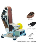Compact Mini Electric Belt Sander For Desktop Use with 10pcs belts, vertical design and electric motor for DIY projects.