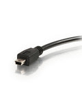 Close-up of black Mini B connector of USB 2.0 A to Mini B Cable 6.56 Feet Black Long USB Cord for Computer or USB Hub.