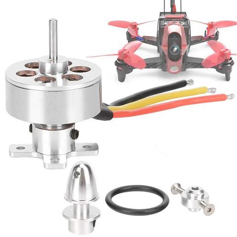 RC Brushless Motor 1700KV for Fixed Wing Planes Lightweight Replacement Part displayed with drone and accessories