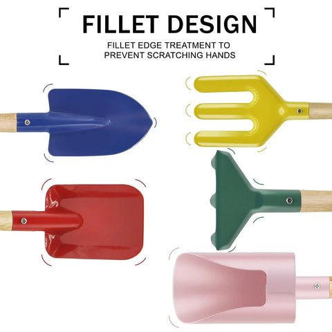 Six Piece Kids Garden Tools Set With Shovel, Rake, Trowel, Scoop, Spoon And Fork - Lightweight, Brightly Colored Beach Sandbox Toys