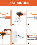 Instructions for using Drain Auger Clog Remover with Drill Adapter, showing manual operation and 25 ft flexible plumbing snake.