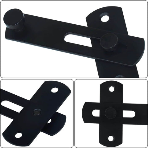 Close-up of 2 Pack 180 Degree Flip Sliding Barn Door Lock Set For Privacy And Security, heavy duty powder coated forged steel latches.