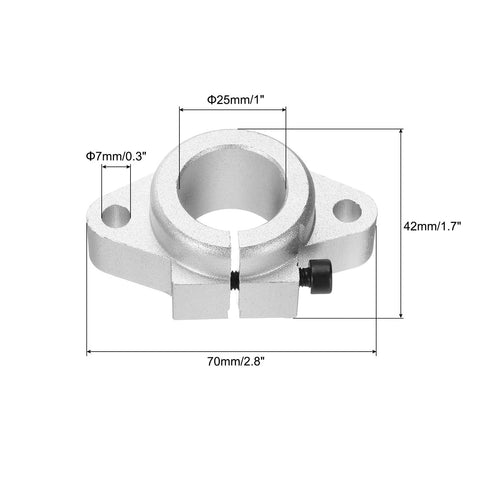 Set Of 4 SHF25 Aluminum Linear Rail Shaft Supports For 25mm Shaft, Rhombus Clamp Mounts With Wrenches, 7mm Holes, Built For CNC Machines, 3D Printers, And Automation Gear, Silver Tone shown with dimensions