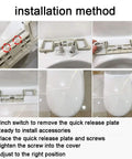 Installation method for D Shaped Toilet Seat With Soft Close Lid And Quick Release Hinges for No Sweat Cleanup.