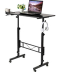 Rollin Standing Desk With Adjustable Height On Wheels For Treadmill Sessions Portable Sit Or Stand Computer Table in black color