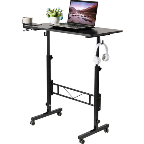 Rollin Standing Desk With Adjustable Height On Wheels For Treadmill Sessions Portable Sit Or Stand Computer Table in black color