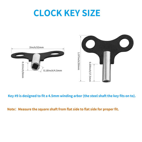 Two Pack 4.5mm Clock Winding Keys For Antique Wall Clocks And Alarm Clocks, Durable Steel Winder Set With 0.177 Inch Hole measurements