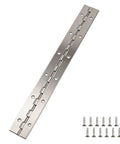 Super Solid 12 Inch Stainless Steel Piano Hinge With Pre Drilled Holes And Screw Kit, showcasing durable 304 stainless steel construction.